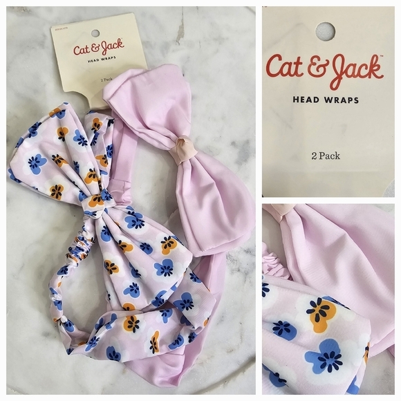 Cat & Jack Girls Head Wraps 2 Pack Floral/Pink - Picture 1 of 11